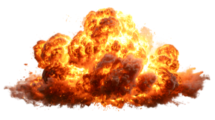Fireball explosion with realistic flames, isolated on white