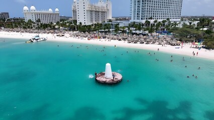 Palm Beach Lighthouse In Palm Beach Oranjestad Aruba. Iconic Structure Of The Historic Lighthouse...
