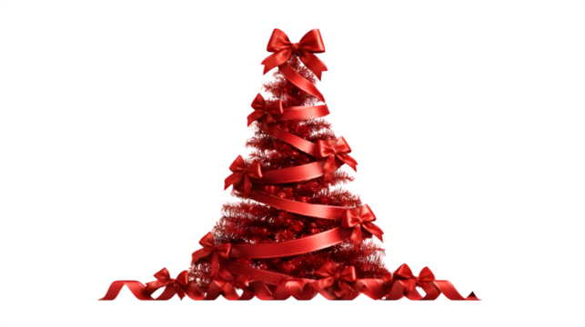 hd realistic red christmas tree made of red ribbon band and bows isolated on white