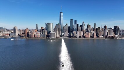 Downtown New York In Manhattan New York United States. Bustling Downtown Cityscape With Modern...