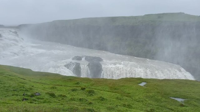 Gullfoss waterfall in Iceland &ndash; powerful close-up of upper cascade