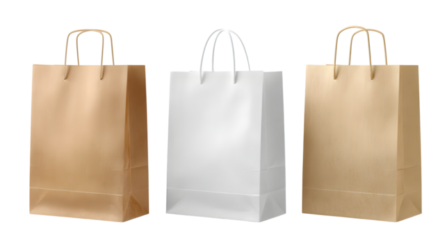 hd realistic three different blank paper shopping bags mockup isolated on white