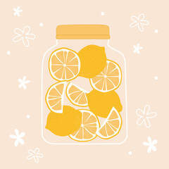 Lemons in Jar Cute Summer Fruit Illustration