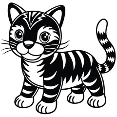 Striped cat isolated on white background, cartoon style illustration