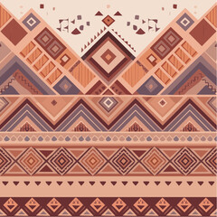 Ethnic seamless pattern with geometric motifs and tribal ornaments. Abstract folk art background in warm earthy tones.