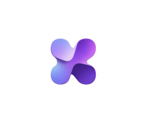 Abstract purple X logo.  Fluid, 3D shapes