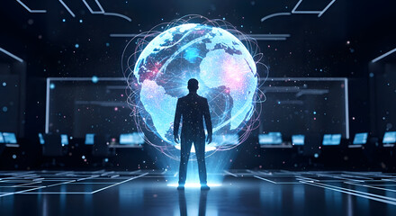 Businessman with Global Digital Network Technology