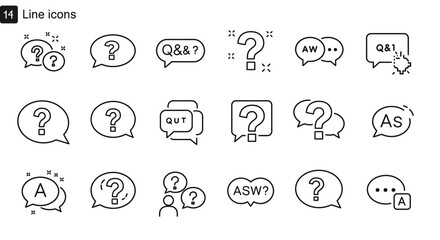 Set of line icons representing questions answers and dialogues with question marks