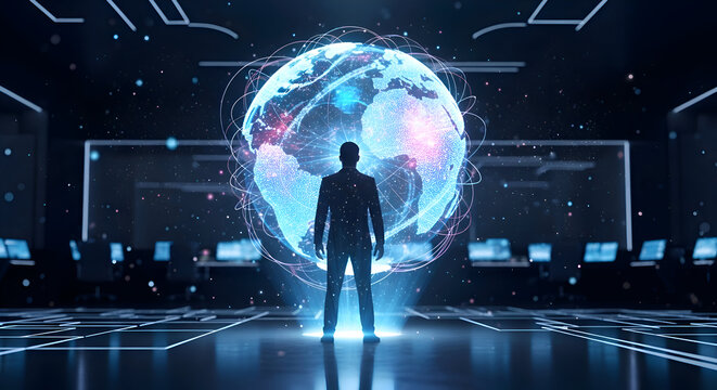 Businessman with Global Digital Network Technology