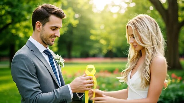 Mental Health Awareness Outdoors with Yellow Ribbon. September 10 World Suicide Prevention Day