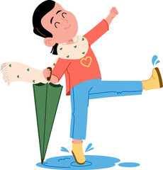 Girl Jumping in Puddle with Umbrella