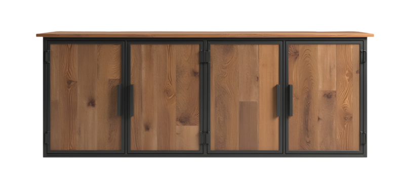 Charming rustic wood and metal cabinet providing elegant storage for modern home