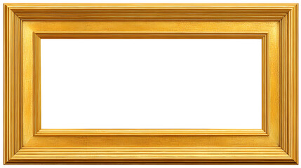 Golden rectangular picture frame with inner shadow, isolated on white