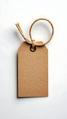 Blank brown price tag hanging on white background. AI generated