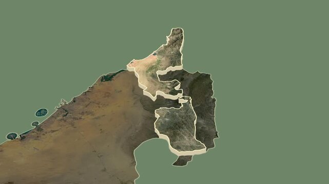 Ras Al Khaymah region, United Arab Emirates, extruded. Map animation