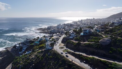 Sunset Camps Bay Beach In Cape Town Western Cape South Africa. Urban Life Landscape Of Freeway Road Connecting City Streets. Sunrise Sky Clouds Beach. Sunrise Outdoors Beach Panorama Landscape.