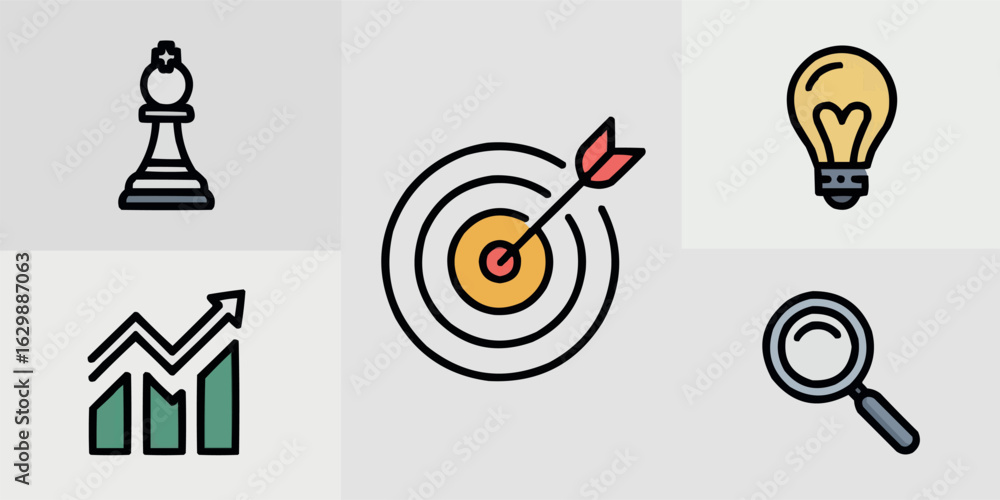 Poster set of six minimalist outline icons for web and mobile design applications