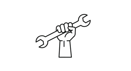 Raised fist holding wrench icon in minimalist line art style