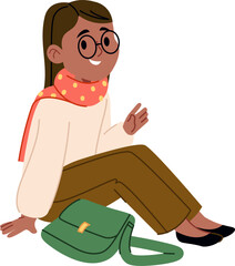 Smiling Girl Sitting with Bag