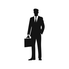 Businessman Silhouette templates in solid style. Black figure of a man in a suit with a briefcase. Professional, career, labels. Isolated on white background.
