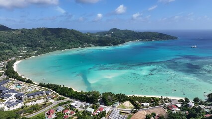 Anse La Mouche Beach In Mahe Island Victoria Seychelles. Turquoise Ocean Waves Gently Crashing On...