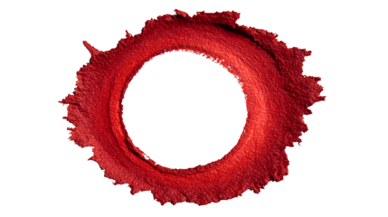 Grungy red circular paint ring with rough edges, isolated on white