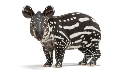 Fototapeta premium Adorable Baby Tapir with Isolated on White, and Showing Its Unique Spotty Pattern.