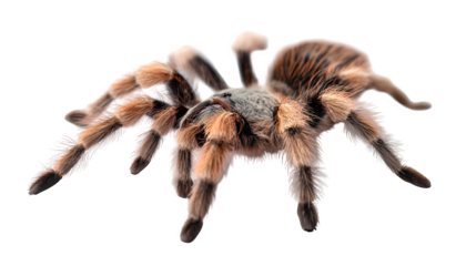 Hairy tarantula spider with visible legs, isolated on white