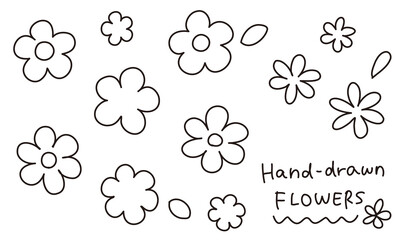 手描きの花の線画セット（背景透過、PNG、線のみ） / Hand-drawn Flower Line Art Set　(Transparent background, PNG, lines only)