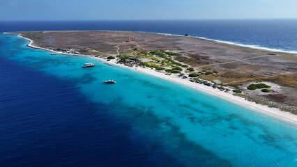 Klein Curacao Beach In Willemstad Netherlands Curacao. Bird Eye View Of A Amazing Coastal Beach In The Summer Holiday. Shore Sky Clouds Beach Sea. Seaside Panorama. Willemstad Netherlands.