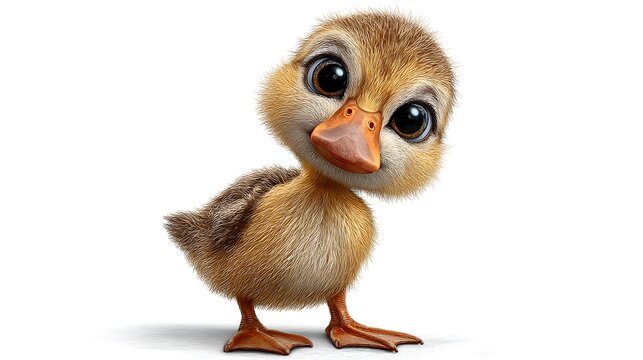 Adorable Cartoon Duckling Cute with Playful Character on White Background.