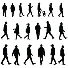 Collection of People Silhouettes Walking and Standing in Various Poses and Outfits