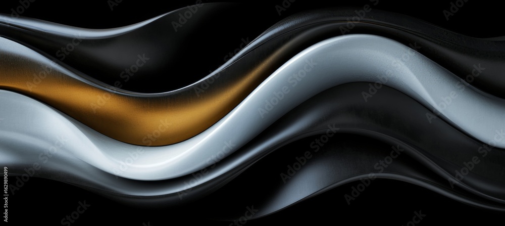 Poster abstract curve texture design with metallic elegance in black and gold artistic patterns