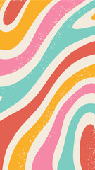 Retro pattern with colorful wavy lines in shades of pink, orange, blue, and red on a beige background