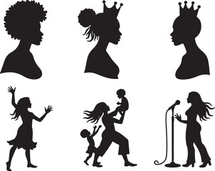 Diverse women silhouettes celebrate life, family, and success