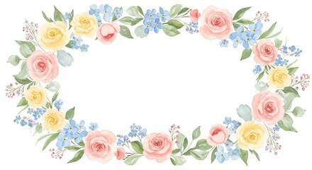 Zachte pastelrozen vormen elegante bloeiende rand. AI Generated