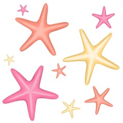 Seamless pattern of colorful starfish on white background