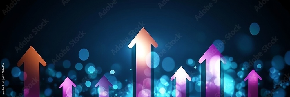 Aufkleber dynamic advancement towards achievement with gradient arrows on a futuristic digital background