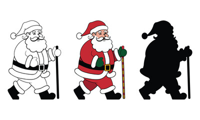 Santa Claus Through Different Lenses A Trio of Illustrations Walking With a Stick