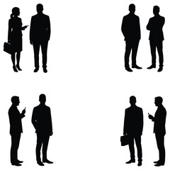Business People Silhouettes in Various Poses Communicating and Interacting with Each Other
