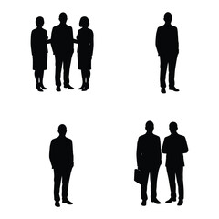 Business People Silhouettes Standing in Various Poses Representing Teamwork and Individuality