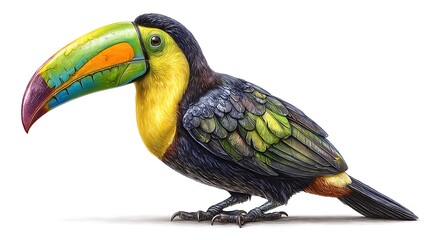 Fototapeta premium Colorful Toucan Bird Portrait Isolated on White Tropical Wildlife Illustration.