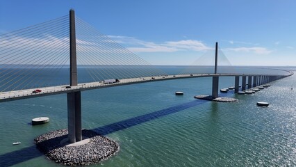 Sunshine Bridge In Saint Petersburg Florida United States. Iconic Structure Of Bridge Connecting...
