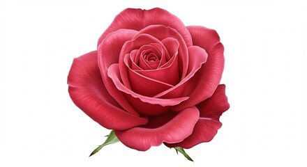 Prachtige dieprode roos bloeit zacht tegen witte achtergrond. AI Generated