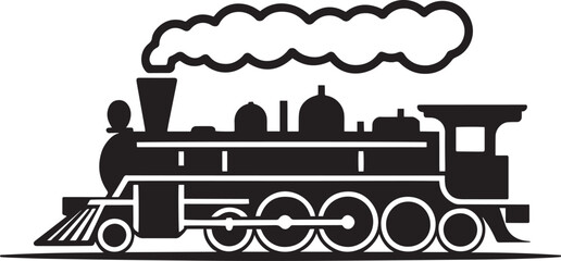 Detailed Steam Locomotive Silhouette Vector Illustration for Transportation and Industrial Design Projects