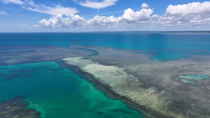 Recife De Fora Marine Park In Porto Seguro Bahia Brazil. Stunning Tropical Coastline Beach Scene Viewed From Above. Coast Clouds Seaside Summertime. Outdoors Seaside Scenic Coastline.