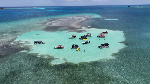 El Palito Island In San Andres Providencia Y Santa Catalina Colombia. Bird Eye View Of A Amazing Coastal Beach In The Summer Holiday.