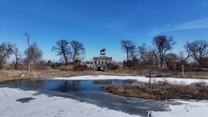 Lincoln Park In Chicago Illinois United States. Aerial View Of Green Space Surrounded By Lush...