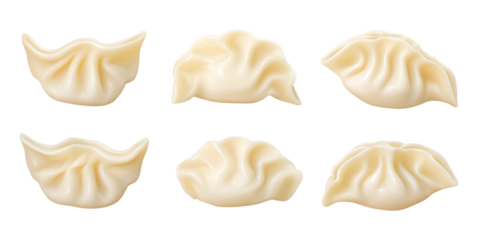 Set of steamed dumplings in different sizes and positions isolated on a transparent background