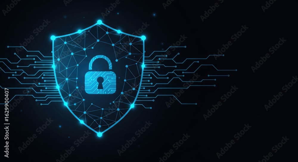 Aufkleber abstract digital shield with lock icon representing cybersecurity and data protection technology